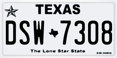 TX license plate DSW7308