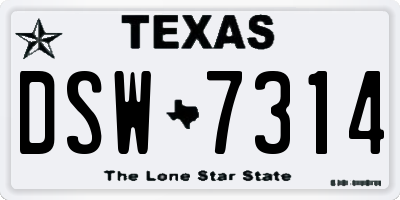 TX license plate DSW7314