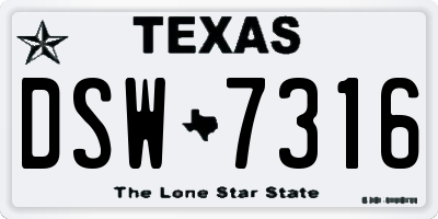 TX license plate DSW7316