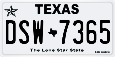 TX license plate DSW7365