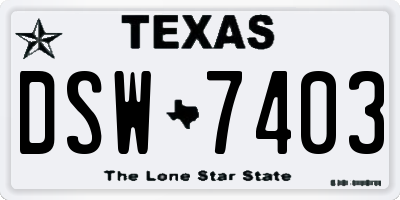 TX license plate DSW7403