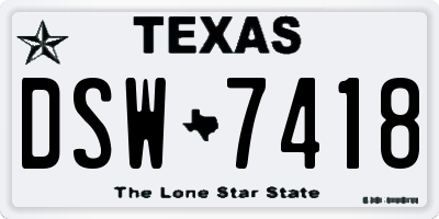 TX license plate DSW7418