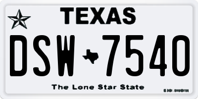 TX license plate DSW7540