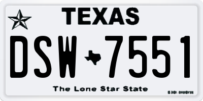 TX license plate DSW7551