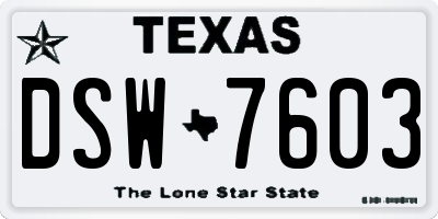 TX license plate DSW7603