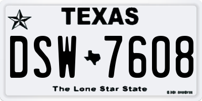 TX license plate DSW7608