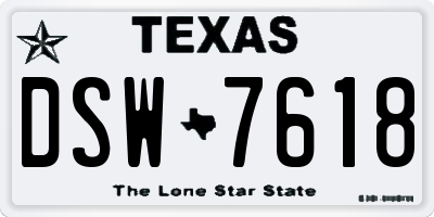 TX license plate DSW7618