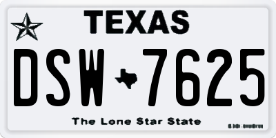 TX license plate DSW7625