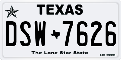 TX license plate DSW7626