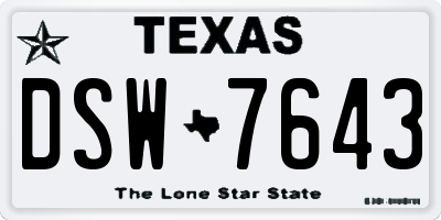 TX license plate DSW7643