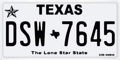 TX license plate DSW7645