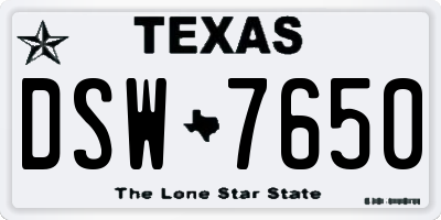 TX license plate DSW7650