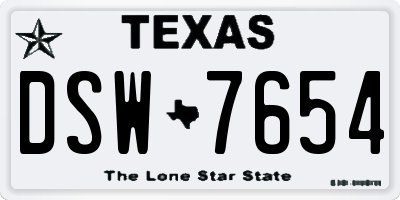 TX license plate DSW7654