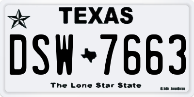 TX license plate DSW7663