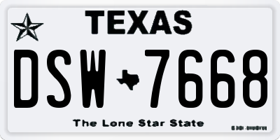 TX license plate DSW7668