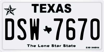 TX license plate DSW7670