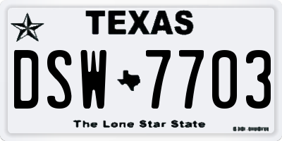 TX license plate DSW7703
