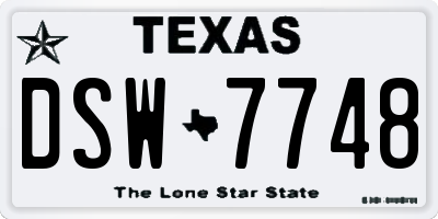 TX license plate DSW7748