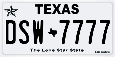 TX license plate DSW7777