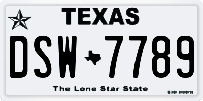 TX license plate DSW7789