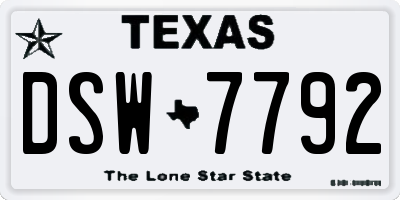 TX license plate DSW7792