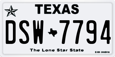 TX license plate DSW7794