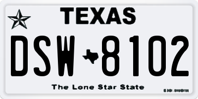 TX license plate DSW8102