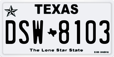TX license plate DSW8103