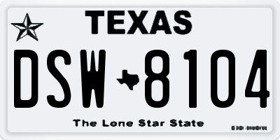 TX license plate DSW8104