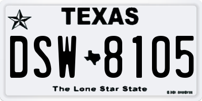 TX license plate DSW8105