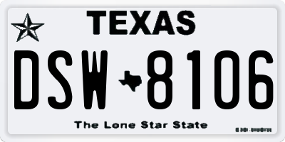 TX license plate DSW8106