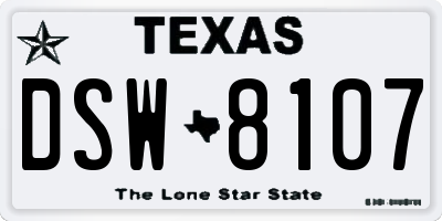 TX license plate DSW8107