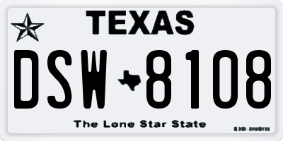 TX license plate DSW8108