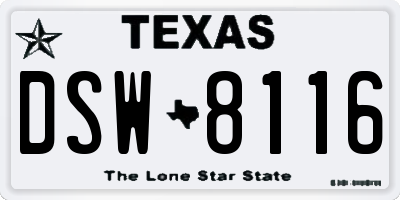 TX license plate DSW8116