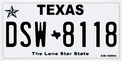TX license plate DSW8118