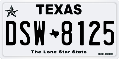 TX license plate DSW8125