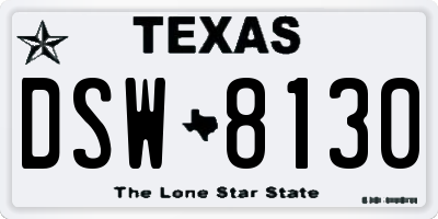 TX license plate DSW8130