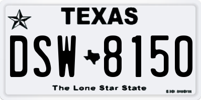 TX license plate DSW8150