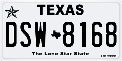 TX license plate DSW8168