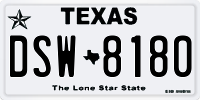 TX license plate DSW8180