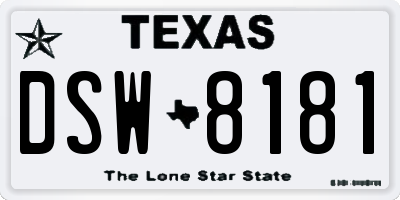 TX license plate DSW8181