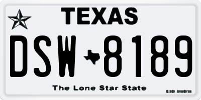 TX license plate DSW8189