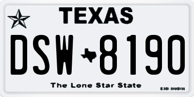 TX license plate DSW8190