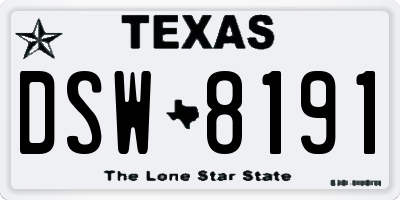 TX license plate DSW8191