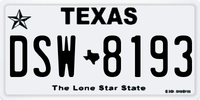 TX license plate DSW8193