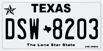 TX license plate DSW8203