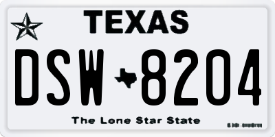 TX license plate DSW8204