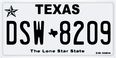 TX license plate DSW8209