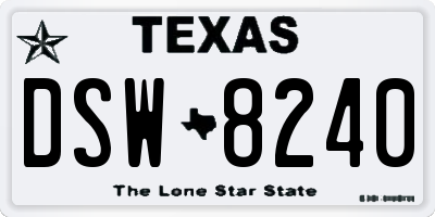 TX license plate DSW8240