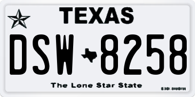 TX license plate DSW8258